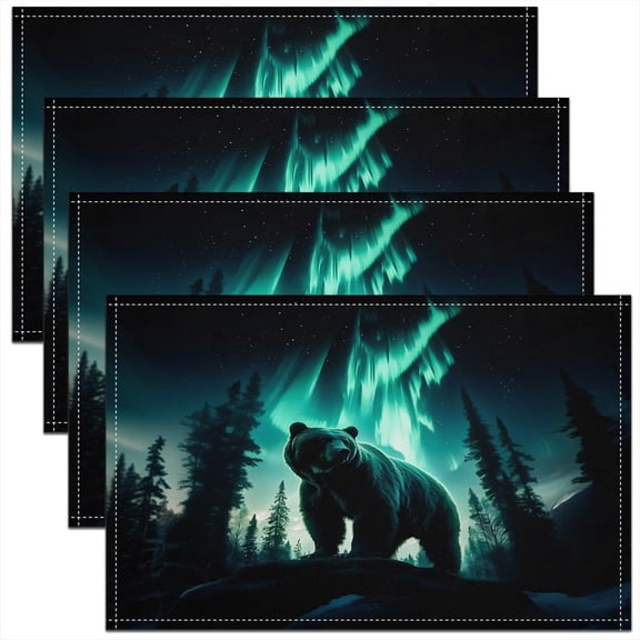 Black Bear Placemats Set of 4 Kids Wild Animal Placemat for Kitchen Dining Table 18"x12" for Boys Teens Rustic Cabin Country Table Place Mats Washable Nature Wildlife Bear Table Mats Glitter