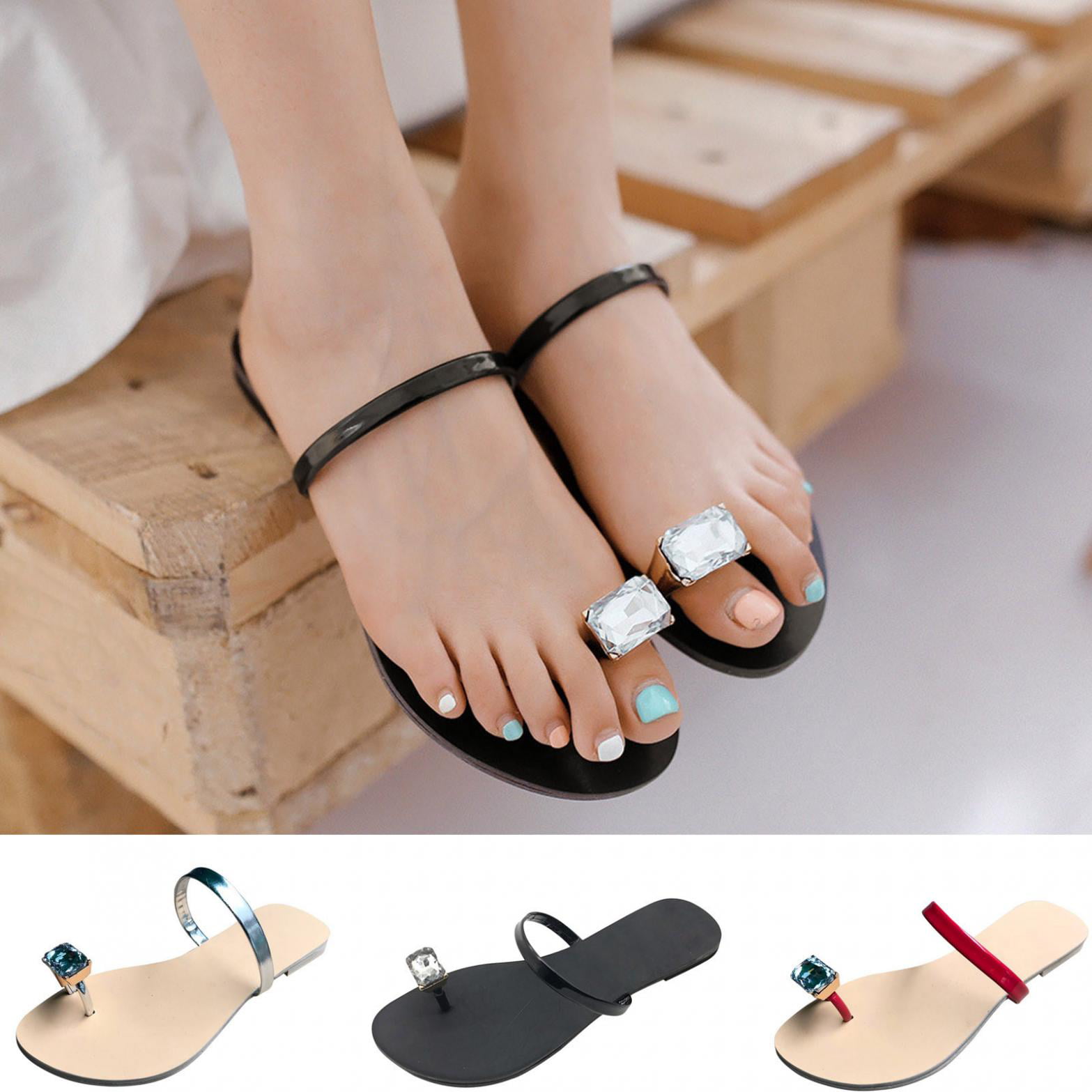 UK Summer Women Boho Slippers Flip Flops Flat Sandals Clip Toe Beach Thong Shoes 