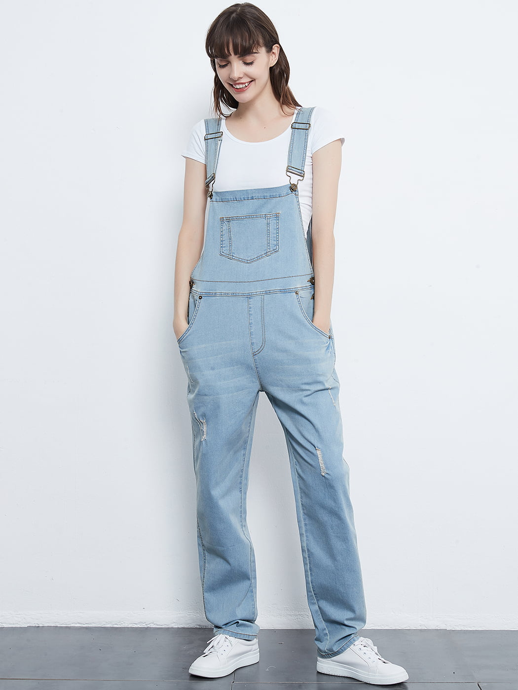 Esast Womens Classic Vintage Pockets Straight-Legs Oversized Wash Cotton Overalls 
