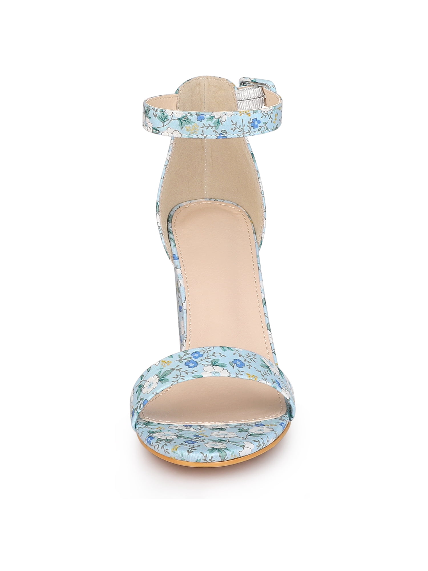 DARING DIVA Women's Floral Print Open Toe Block High Heels Red Sandals 6.5 Blue Flower