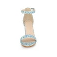 thumbnail image 6 of BLISSFUL STEP Women's Shoes Flower Print Open Toe Block High Heels Summer Sandals Blue 6.5, 6 of 8