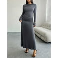 thumbnail image 3 of Krumba Women Long Sleeve Dress: Formal Maxi for Wedding Guest - Viscose Stretchy Bodycon Midi for Cocktail Casual Party Club Dark Gray Size M, 3 of 4