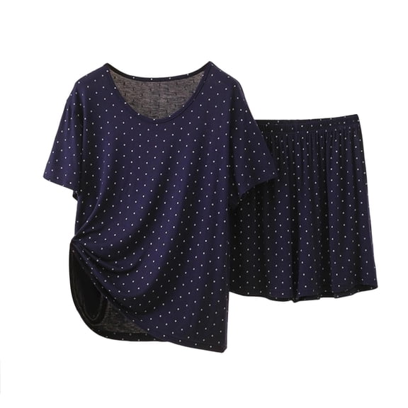 Modal Shorts Pajamas Sets for Women Summer Loose Crewneck Short Sleeve Sleepwear Comfy 2 Piece Pjs Set