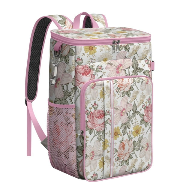 Romantic Rose and Peony Summer Floral Insulated Cooler Backpack - 20L Durable & Lightweight