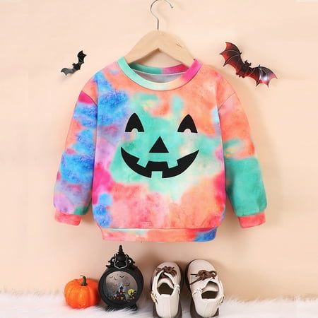

Toddler Boys Sweatshirts Autumn Winter Long Sleeve Tie Dyed Pumpkin Prints Hoodie Tops Pullover Casual Sports Outwear For Children Clothes