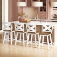 thumbnail image 2 of Gymax 24'' Swivel Barstools Set of 4 w/Backrest Large Seat Footrest for Kitchen Island White & Walnut, 2 of 10