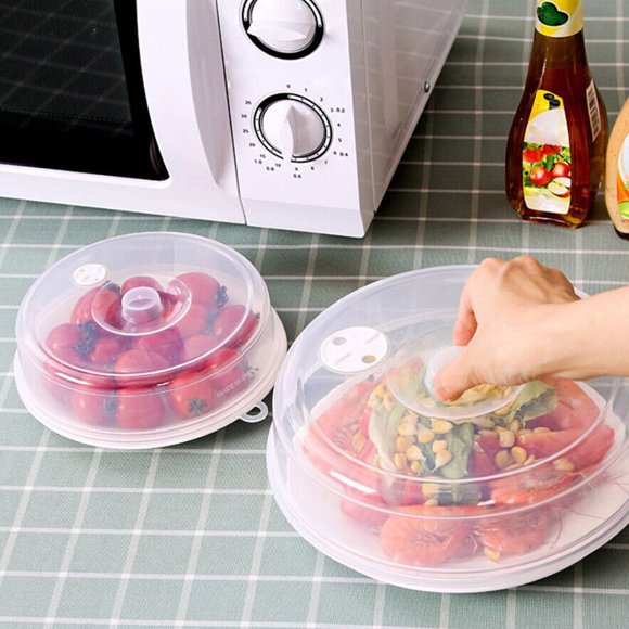 Sentmoon Microwave Splatter Cover 2 Pack Clear Plastic Food Cover with Steam Vent Reusable Dish Lid for Heating Plates Bowls Keeping Microwave Clean Use