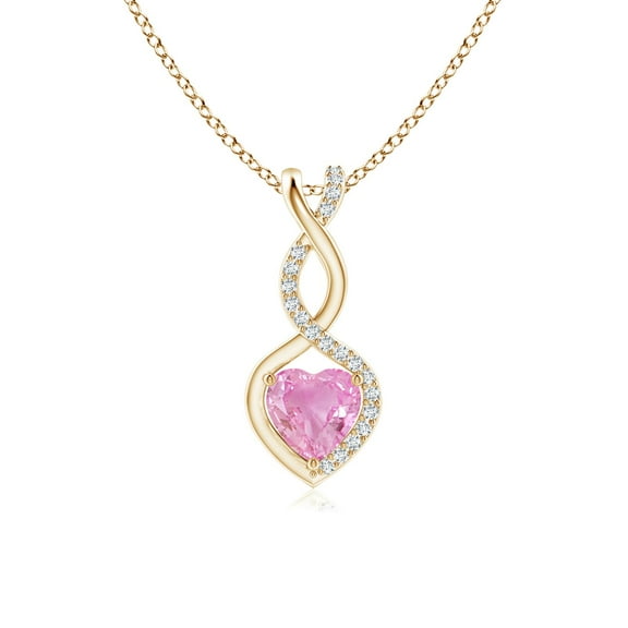 Angara Necklace - Natural Pink Sapphire Infinity Heart Necklace with Diamond Accents in 14K Yellow Gold for Women (Size-5mm) | September Birthstone, Birthday, Anniversary, Jewelry Gift for Women