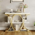 thumbnail image 2 of 39" Narrow Console Tables for Entryway, Industrial 3-Tier Sofa Table with Round Metal Base and Storage Shelves for Living Room, Hallway, Foyer, 2 of 8