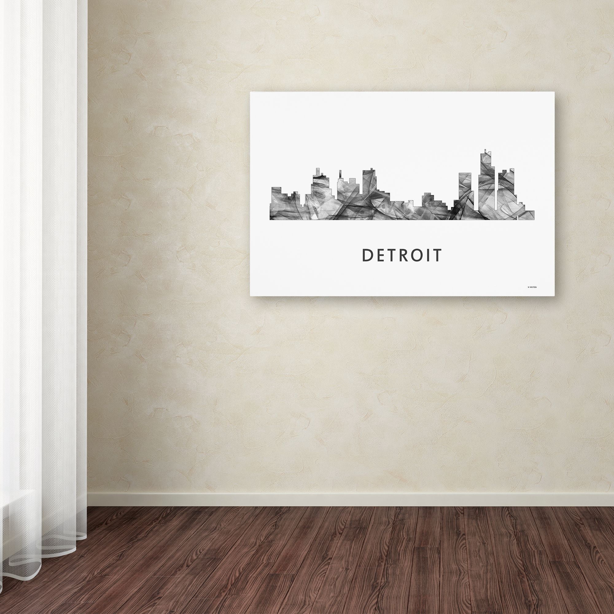 Trademark Fine Art 'Detroit Michigan Skyline WB-BW' Canvas Art by Marlene Watson