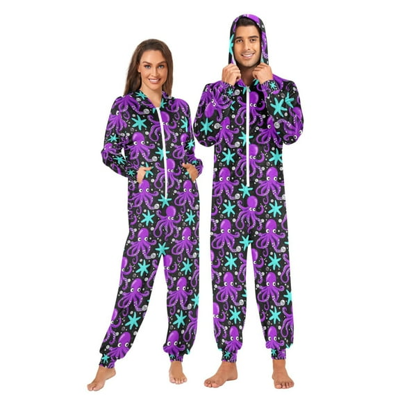 joogoo Octopus Starfish Purple-s1 Unisex Adults Onesies Pajamas Jumpsuits L