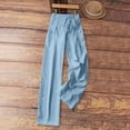 thumbnail image 6 of Nestiefly Linen Pants Women Wide Leg Palazzo Pant Drawstring Elastic Waist Trousers Casual Boho Summer Pants Beach Vacation Sky Blue 2XL, 6 of 7