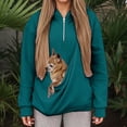 thumbnail image 2 of lnmuld Women's Cat Dog Pouch Hoodie Oversized Waffle Knit Quarter Zip Pet Carrier Pullover Sweatshirt with Kangaroo Pocket Long Sleeve Size:3XL, 2 of 5
