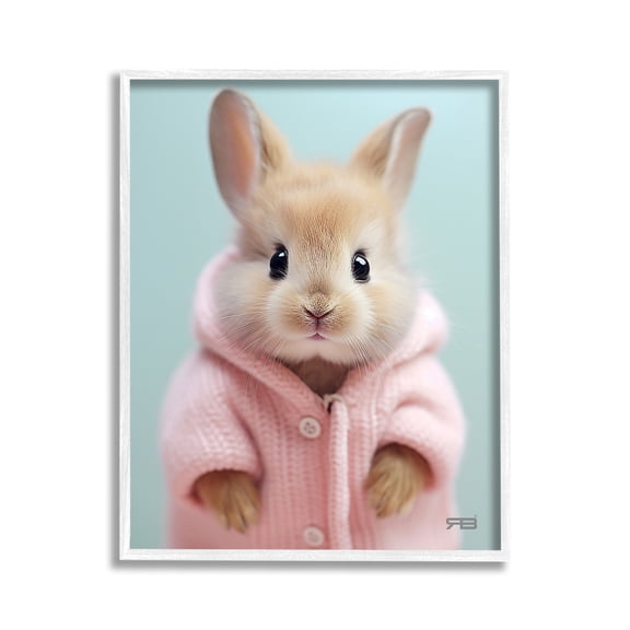 Stupell Industries Bunny in Cozy Sweater Animals & Insects Painting White Framed Art Print Wall Art, 11 x 14
