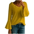 thumbnail image 2 of Aueoeo Flare Long Sleeve Shirts for Women Casual V Neck Top Pleated Blouses Spring Fall Tunics Shirts, 2 of 3