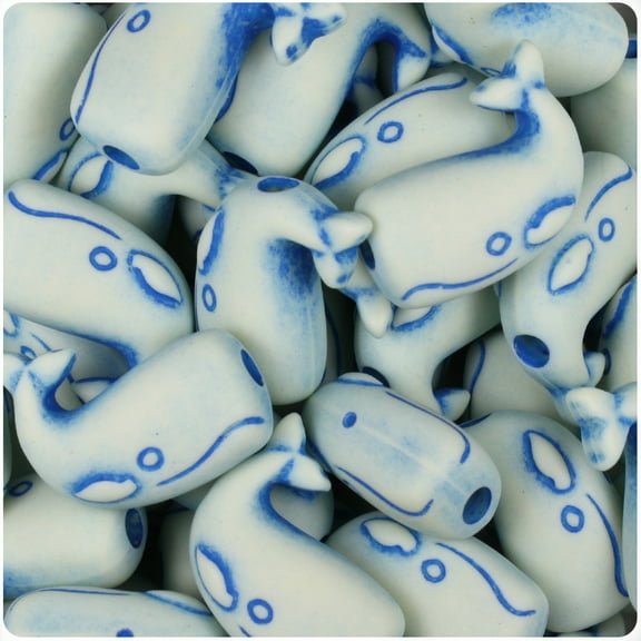BeadTin Ivory w/Blue Antique 24mm Whale Pony Beads (24pcs)