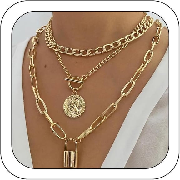 Layered Necklaces for Women Trendy Retro Coin Pendant Necklace Dainty Chunky Chain Choker Necklaces for Jewelry Birthday Gifts