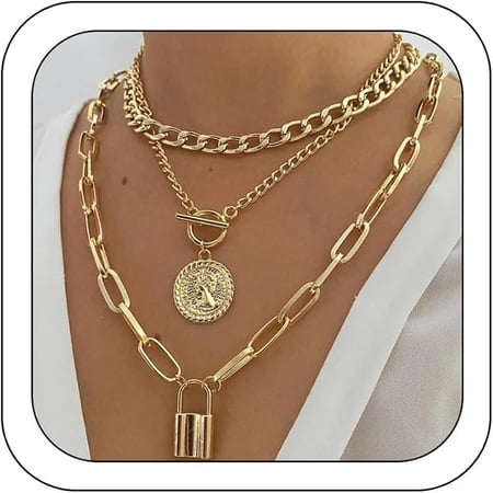 Layered Necklaces for Women Trendy Retro Coin Pendant Necklace Dainty Chunky Chain Choker Necklaces for Jewelry Birthday Gifts