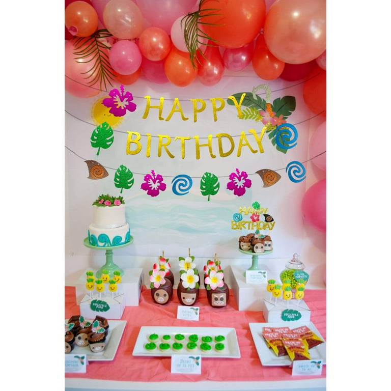 JeVenis Glittery Moana Birthday Banner Moana Cake Topper Moana