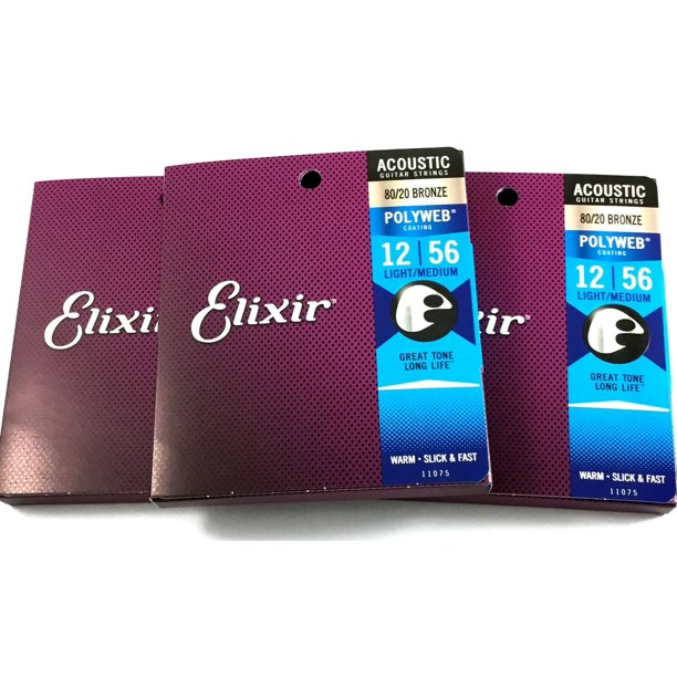 Elixir Guitar Strings 3 pack Light Medium Polyweb Acoustic 1256