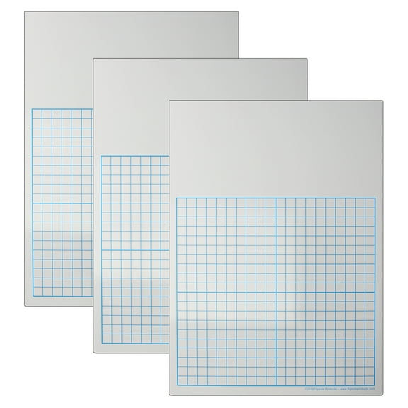 Flipside Products 1/2" Graph Dry Erase Board, 11" x 16" Single, Pack of 3