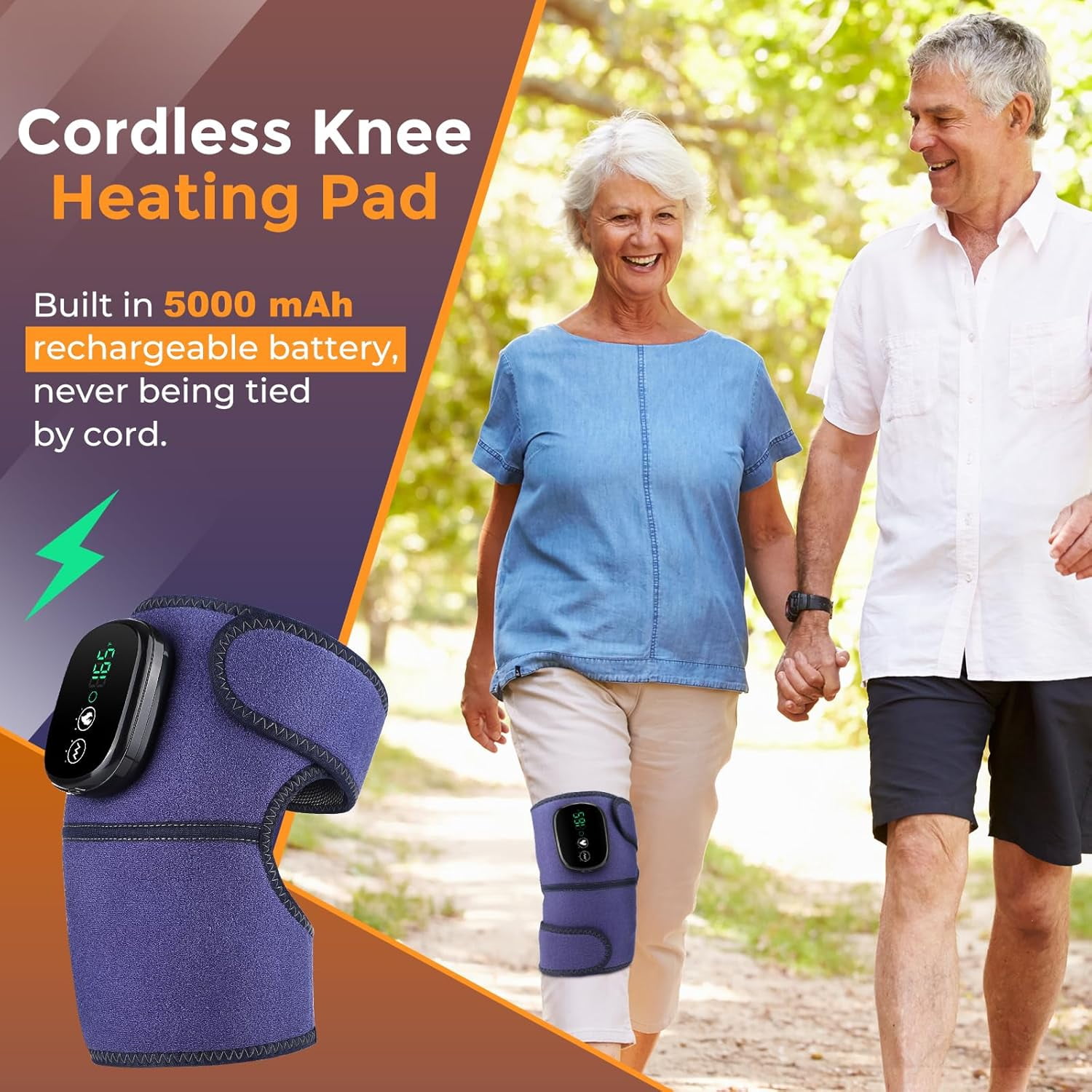 SUWU Knee Massager with Heat and Red Light, Knee Heating Pad for Knee Relax, Cordless Heated Knee Brace Heated Knee Wrap 1 Pack Blue