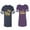 Men Navy / Women Purple, variant on King Queen Gold Unisex Couple Matching Cotton Jersey style T-Shirt Contrasting stripes on sleeves (Men Navy / Women Black) (Men S / Women S)