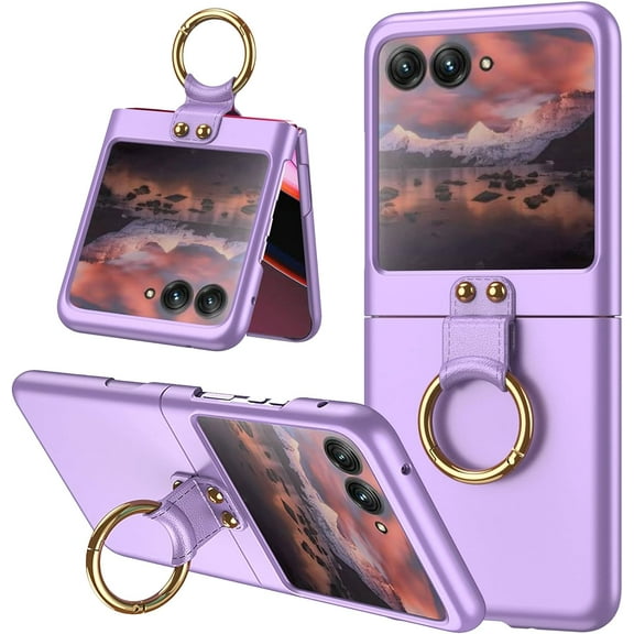 Compatible Motorola Moto Razr Plus Case with Ring 2023,Moto Razr Case Thin,Hard Slim Protective Phone Case for Motorola Razr 2023 Case with Kickstand,Stand Case for Moto Razr Plus Cover Purple
