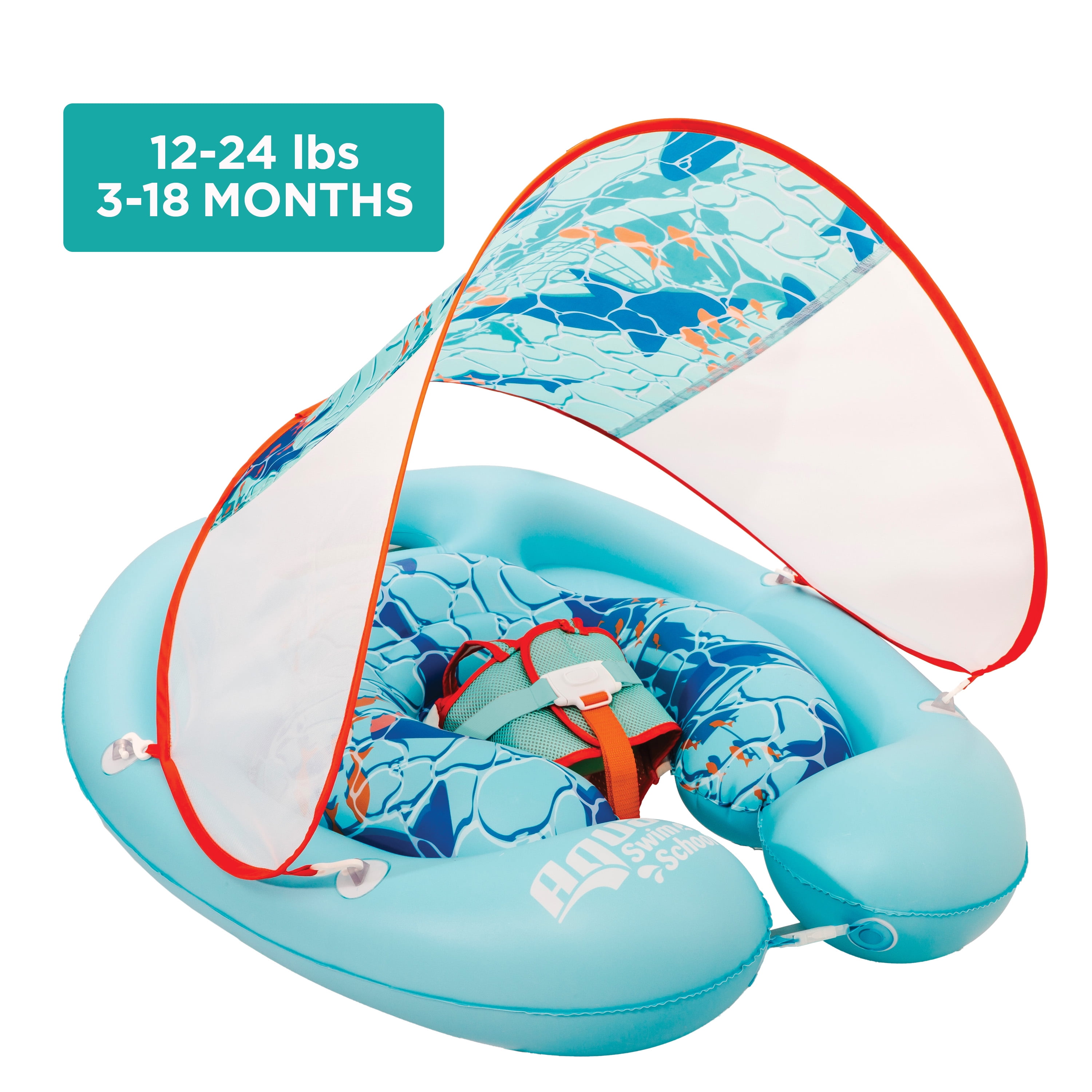 Aqua SwimSchool 2-in-1 Pool Cruiser Baby Float for Infants, 3-18 Months, Blue Shark