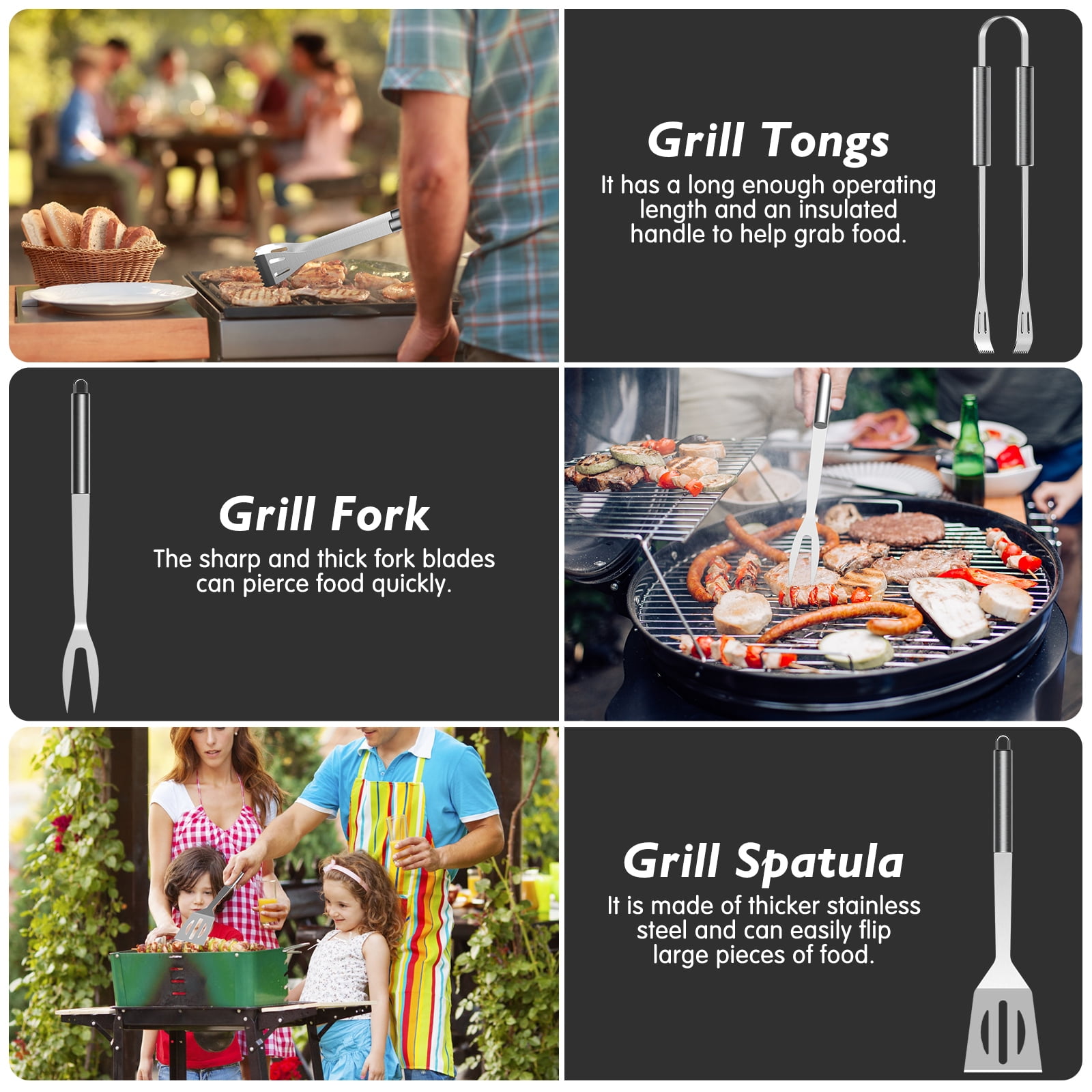 AISITIN 25PCS Grill Accessories, Stainless Steel Grill Set with Spatula, Thermometer and Cleaning Brush, Perfect BBQ Accessories Gift Set for Dad, Durable Grill Tools for Outdoors Camping and BBQ