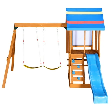 Ndrfhaj 3 in 1 Outdoor Swing Set with Slide, 2 Swings and Climber, 1 Pack