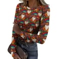thumbnail image 2 of Christmas Graphic T-Shirt for Women Long Sleeve - Soft Slim Fit Crewneck Top, Cute Holiday Print Casual Tee, 2 of 7