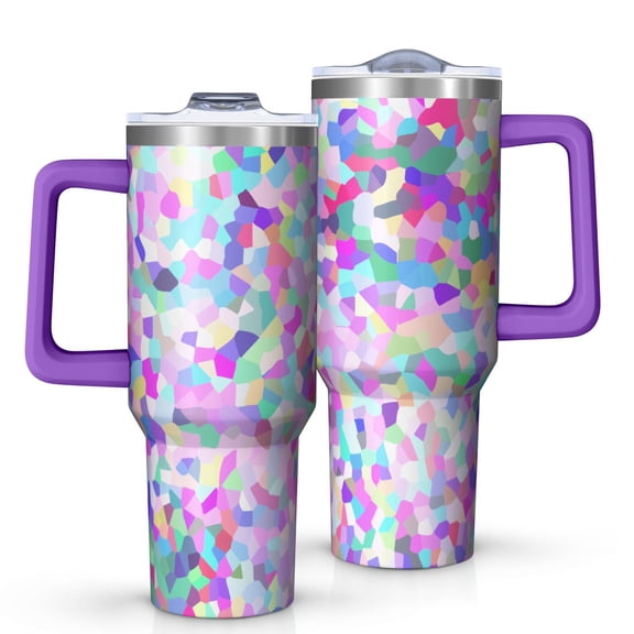 40oz Tumbler with Handle and Straw, Vacuum Insulated Stainless Steel Travel Mug, Fits Car Cup Holder, Diamond Sequins Print
