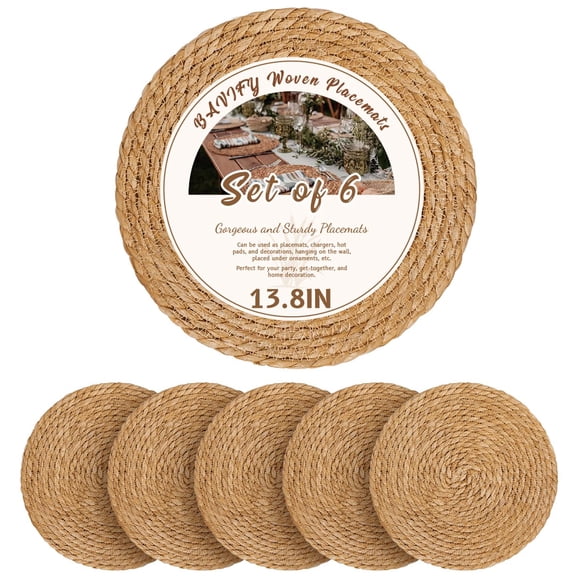 Juego de 6 Individuales Redondos BAVIFY de 35 cm Tejidos Naturales