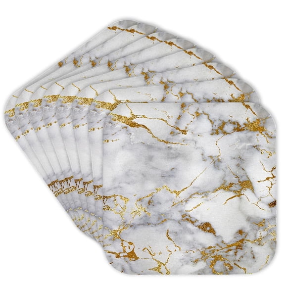 3drose, Image of Luxury and Trendy Gold Metal Glitter Veins Gray Marble, Set of 8 Coasters - Soft