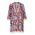 thumbnail image 4 of Puntoco Vestido De Manga Corta Con Cuello En V, Vestido De Manga Tres Cuartos De Encaje Con Borlas Estampado De Verano Para Mujer Color Xxxl, 4 of 6