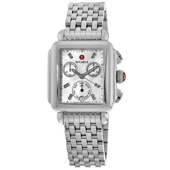 Michele Silver Deco Stainless Mother Of Pearl Diamond Mww06p000014 Watch