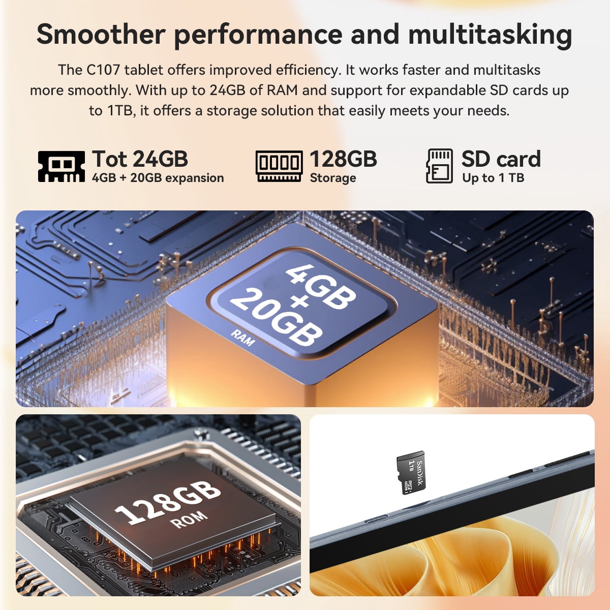 2026 Android 15 Tablet 10.1 Inch, Octa-Core, 128GB ROM, Widevine L1, WiFi 6, Bluetooth 5.3 for Student and Worker,Gray