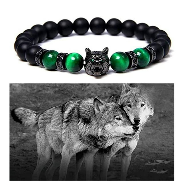 Fiudx Pulsera de Piedra Volcánica con Incrustaciones de Leopardo Natural y Circonita, con Ojos de Lobo Que Alivian La Ansiedad, Accesorio Que Aumenta La Confianza, Regalo Perfecto para Hombres, Tamañ