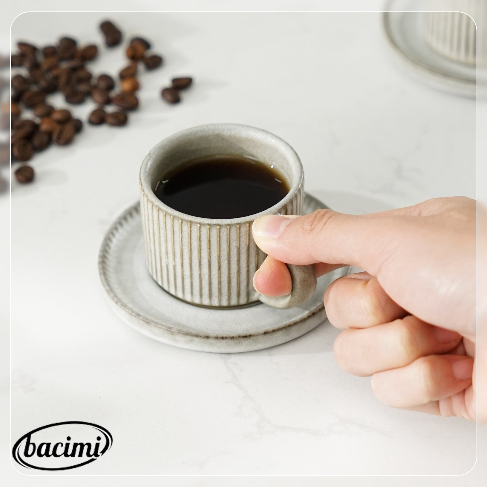Bacimi Set Of 4 Mini Espresso Cups With Saucers, Handcrafted Stoneware For Coffee, Cocoa 90ml / 3oz Reactive Glaze Firing Process Makes Each Piece One Of A Kind.