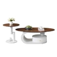 thumbnail image 2 of GZXS Nesting Coffee Table Set of 2 - with Brown Wood Grain Top and White Metal Base, Modern Decorative Center Table w/ 1 Drawer, Geometric Round End Table for Home Decor and Living Space, 2 of 8
