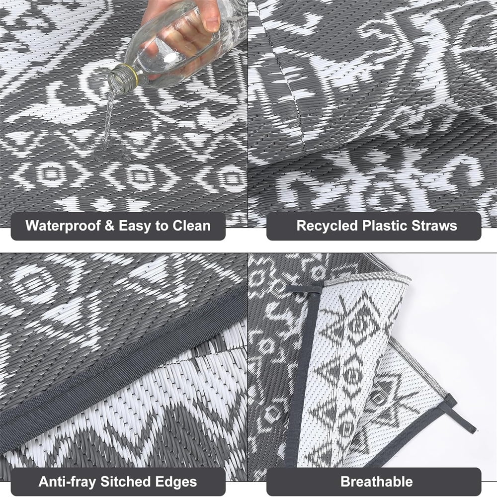 Outdoor Rugs8x10ft/9x12ft/10x14ft/9x18ft/10x20ft Waterproof Portable for Patio, Reversible Outdoor Plastic Straw Rug for Camping, RV Mat Modern Plaid Outdoor Rugs for Porch, Deck, Backyard, Balcony,