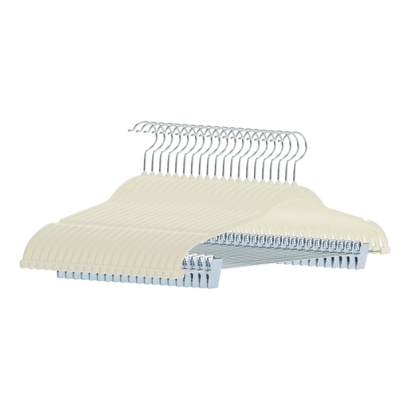 Unique Bargains Flocked Non-Slip Hangers with Pinch Clips 20 Packs Beige
