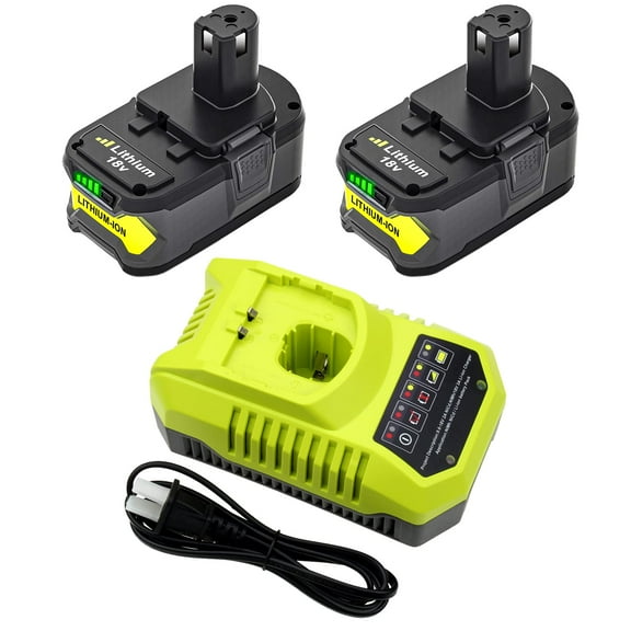 2Pack 6.0Ah Replacement for Ryobi 18V Battery and Charger Combo Replacement for Ryobi 18V Lithium P102 P103 P104 P105 P107 P109 P108 P190 P122 Cordless Tools Battery and P117 Charger C94