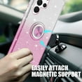thumbnail image 4 of TJS for Samsung Galaxy S23 Ultra Phone Case, Two Tone Shinny Glitter Metal Ring Magnetic Support Kickstand Cover for Galaxy S23 Ultra (Pink), 4 of 5