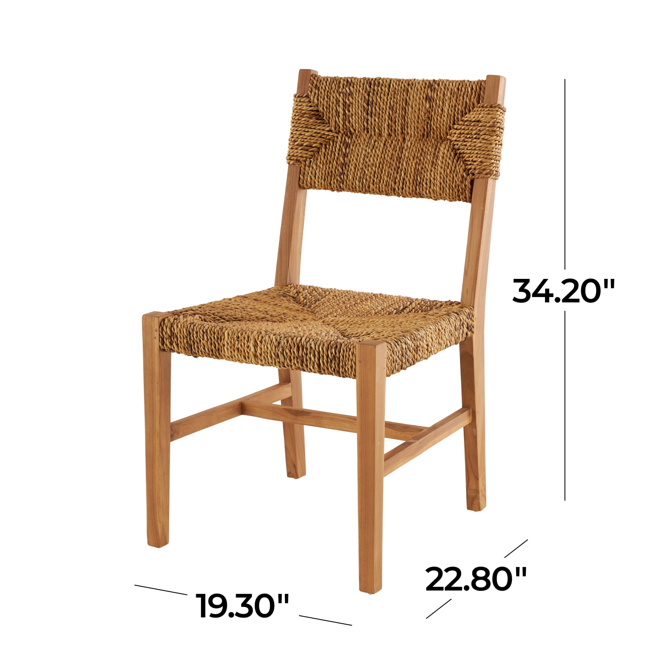 DecMode Teak Wood Handmade Lounge Chair with Woven Banana Leaf Seat, Light Brown, Set of 2