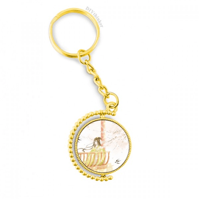 Xinghua Swallow estilo chino acuarela Anillo de oro de metal llavero llavero