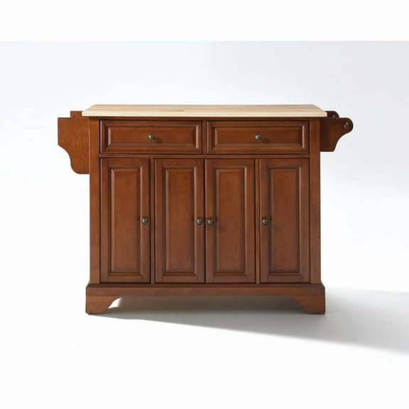 Durable Solid Hardwood Kitchen Island with Elegant Raised Panel Doors and Ample Storage Space - Classic Cherry Finish