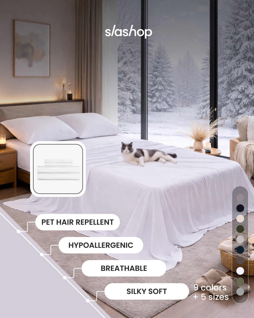 SLASHOP FURRFREE Bamboo Sheet Set, Pet Hair Resistant, California King