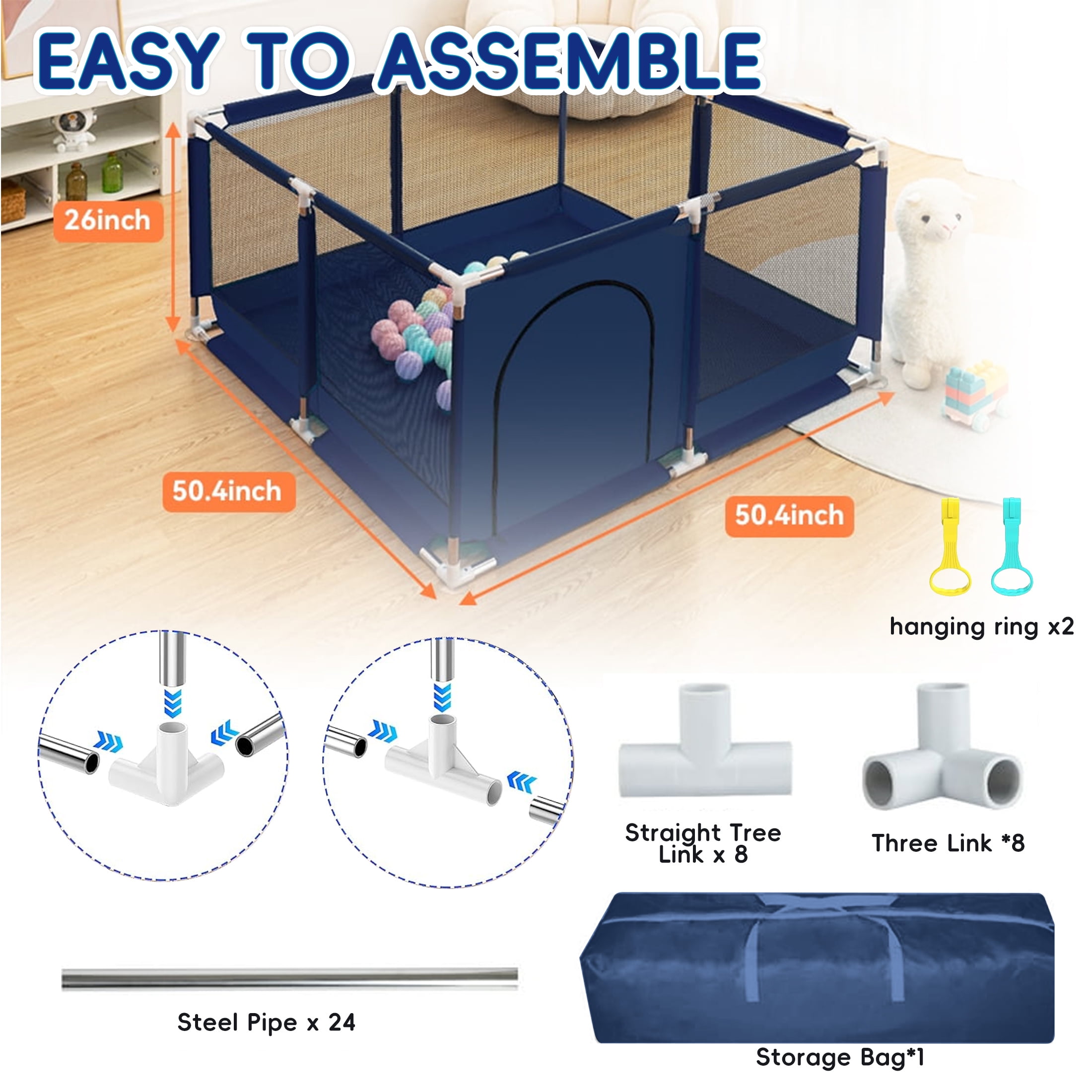 Baby Playpen, Outdoor Play Yard, Portable Play Yard 4-Panel- Baby Safety Playpen for Infant Toddler Blue